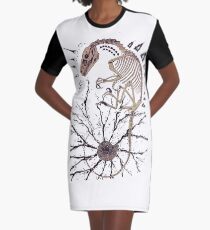 Horizontal Raptor Skeleton Design Graphic T-Shirt Dress