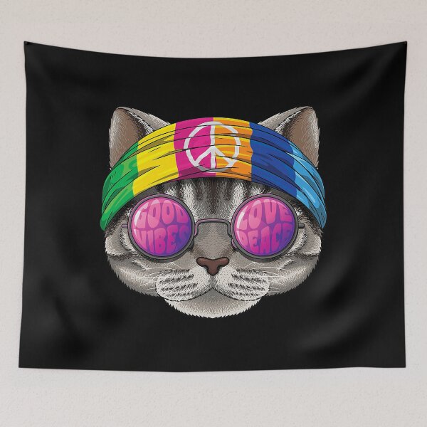 Item preview, Hippie American Shorthair Love Peace Sign 70s Hippie Cat designed and sold by RaymondPurves.