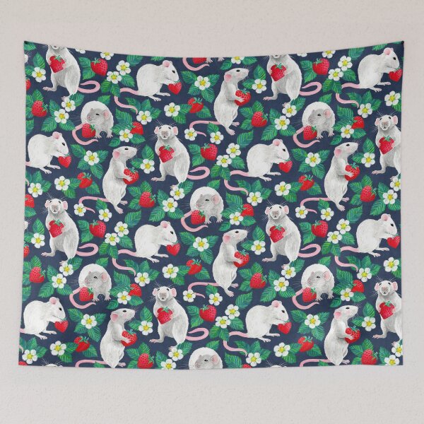 Item preview, Rats Love Strawberries on navy blue designed and sold by micklyn.
