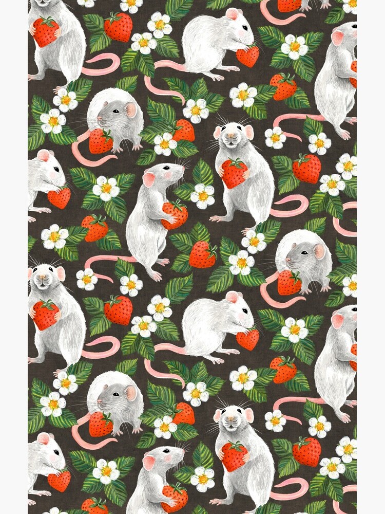 Rats Love Strawberries on vintage dark brown Wrapping Paper by micklyn