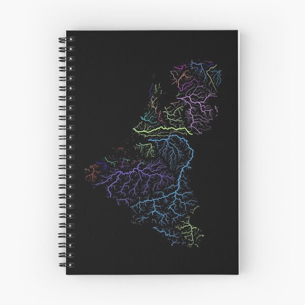 Item preview, Benelux River Basin Map in Rainbow Colours with Black Background designed and sold by GrasshopperGeo.