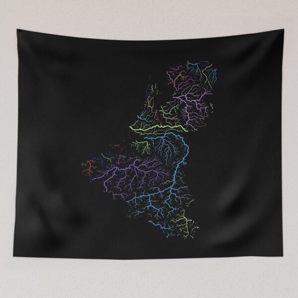 Item preview, Benelux River Basin Map in Rainbow Colours with Black Background designed and sold by GrasshopperGeo.