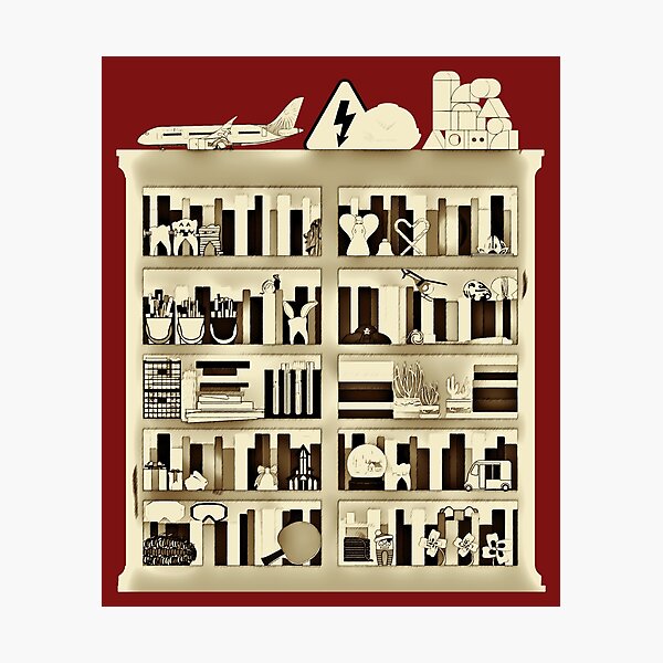 Item preview, Bookshelves books toys ornaments keepsakes kids (sketch) designed and sold by SolidEarthArt.