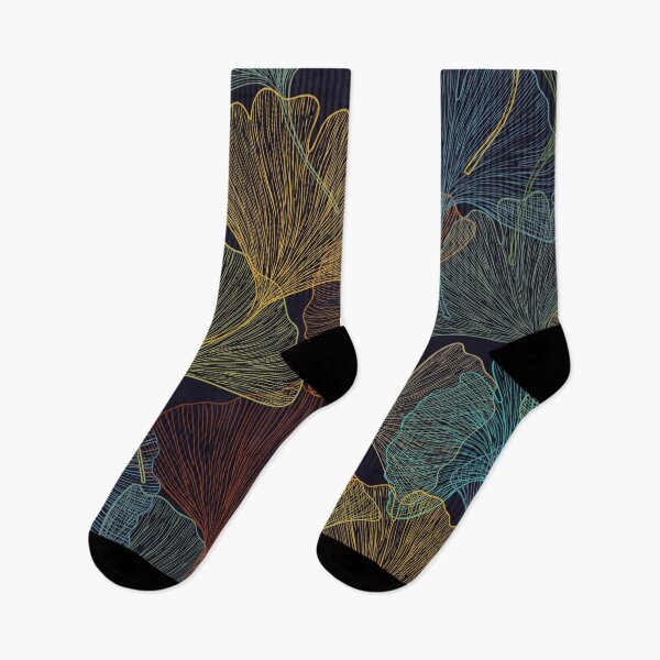 Item preview, Colorful Ginkgo leaves drawing on black background designed and sold by likapix.