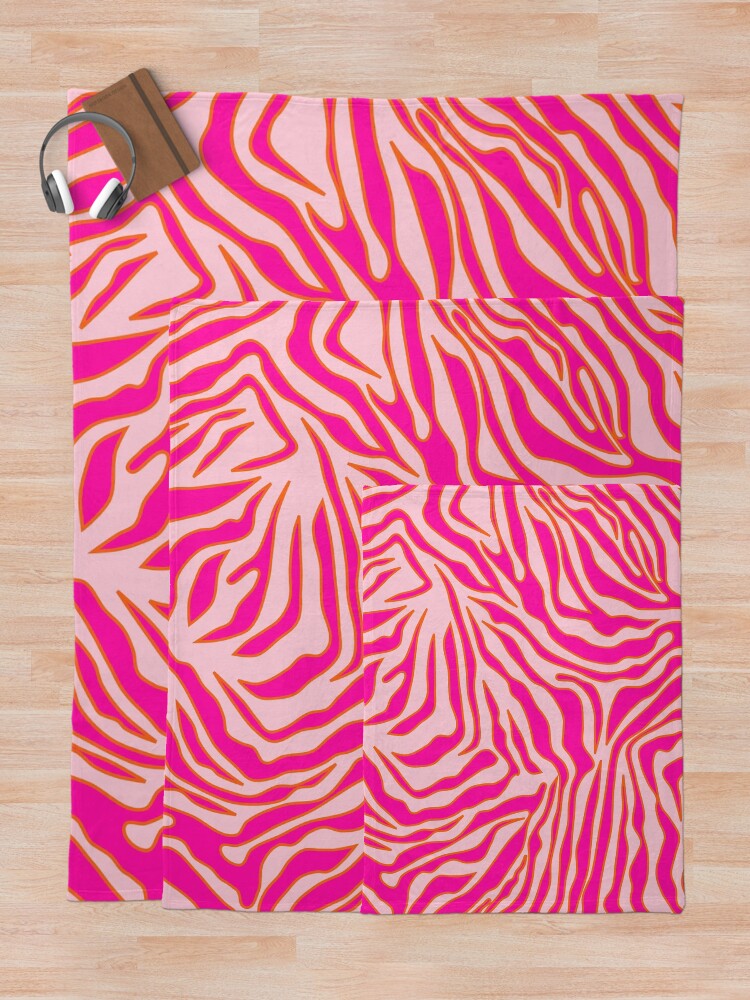 Alternate view of Zebra Print Pink And Orange Zebra Stripes Wild Animal Print Preppy Decor Modern Zebra Pattern Throw Blanket