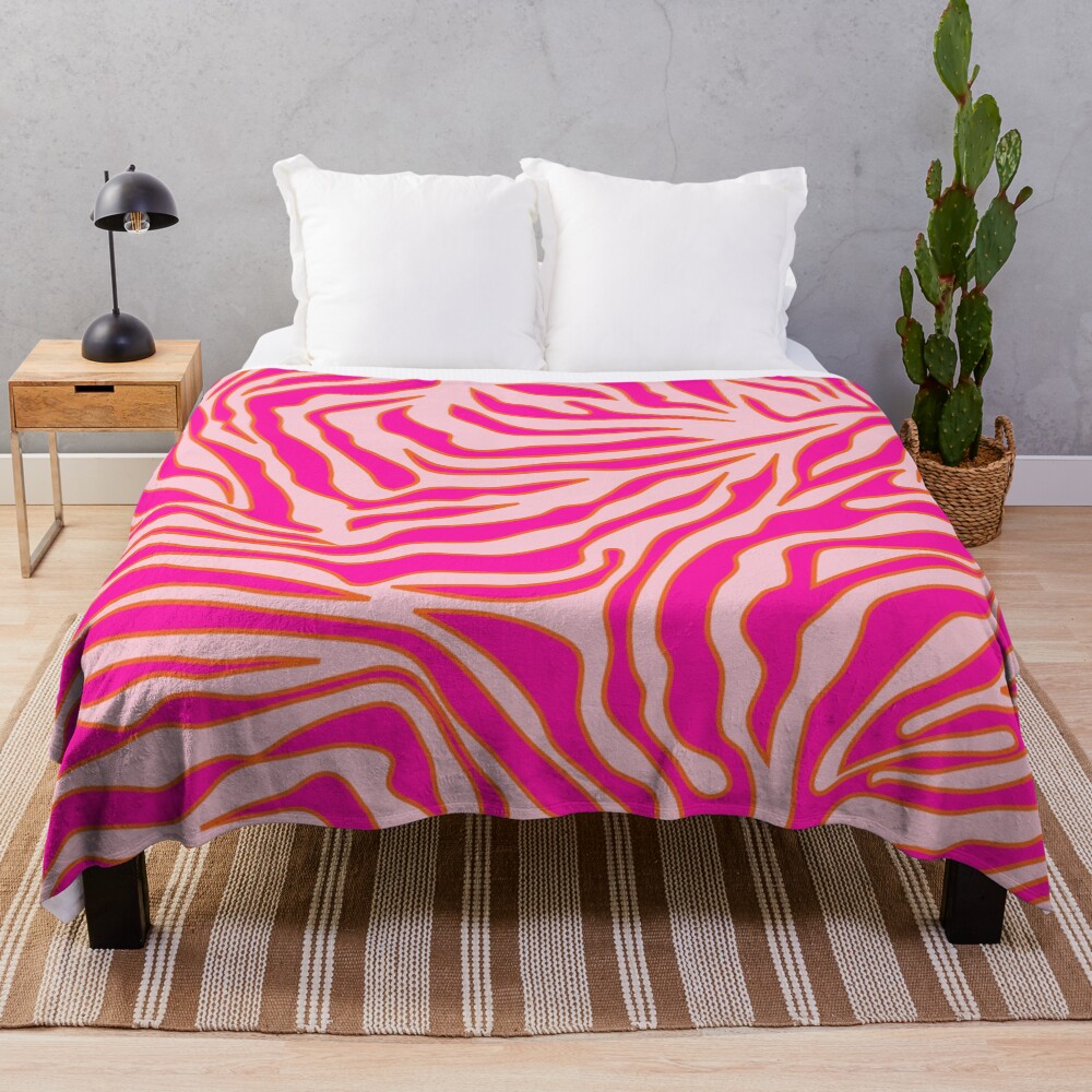 Zebra Print Pink And Orange Zebra Stripes Wild Animal Print Preppy Decor Modern Zebra Pattern Throw Blanket