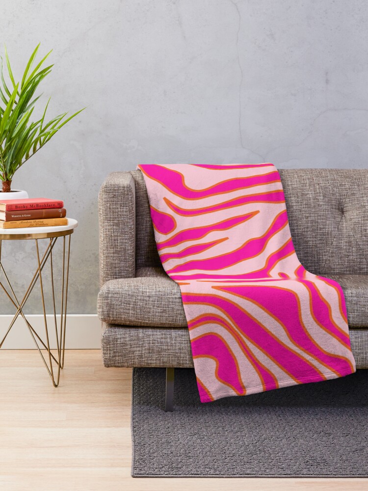 Alternate view of Zebra Print Pink And Orange Zebra Stripes Wild Animal Print Preppy Decor Modern Zebra Pattern Throw Blanket