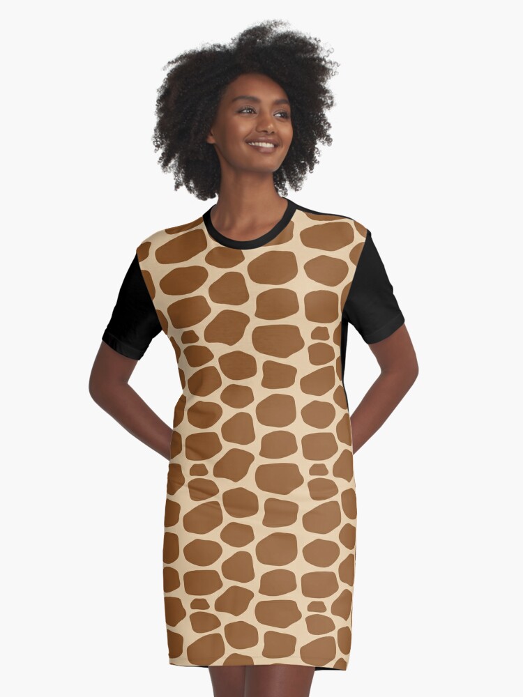 Drawn Brown Tan Giraffe Animal Print Pattern - Giraffe Leggings | Graphic  T-Shirt Dress