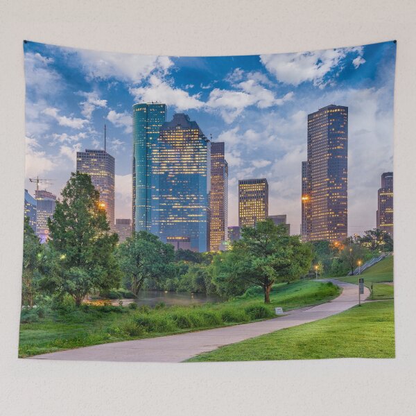 Aperçu de l'œuvre Houston Skyline Centre-ville Coucher Soleil Texas créée et vendue par Piper-Deals.
