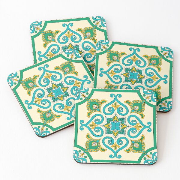 Item preview, Moroccan Tile Pattern - Yellow and Green - Detailed Block Print Design, simple pattern designed and sold by SemDesigns1.