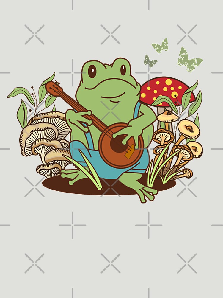 Cottagecore Aesthetic Frog Playing Banjo on Mushroom Cute TShirt