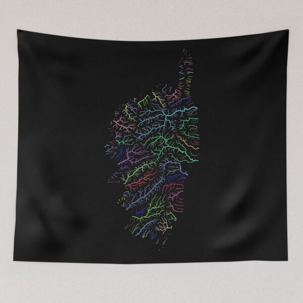 Item preview, Corsica River Basin Map in Rainbow Colours with Black Background designed and sold by GrasshopperGeo.