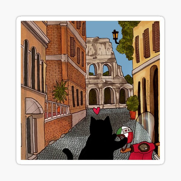 Journal of a Cat in Rome - Colosseum and Vespa Sticker