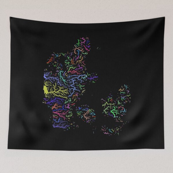 Item preview, Denmark River Basin Map in Rainbow Colours with Black Background designed and sold by GrasshopperGeo.