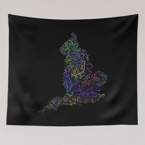 Item preview, England River Basin Map in Rainbow Colours with Black Background designed and sold by GrasshopperGeo.
