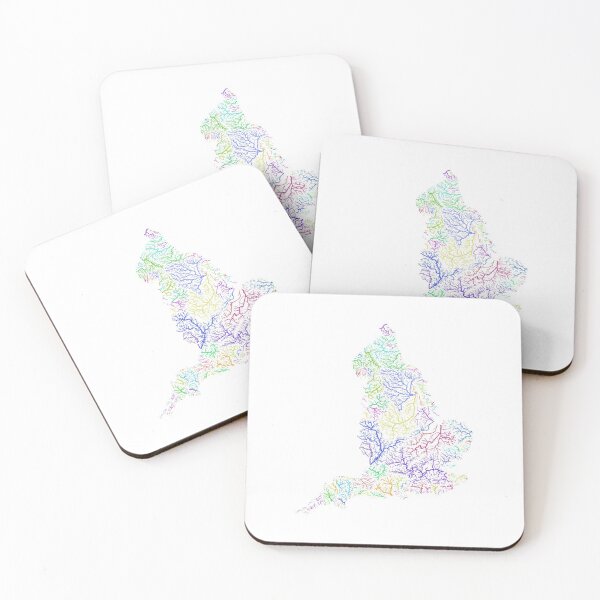 Item preview, England River Basin Map in Rainbow Colours with White Background designed and sold by GrasshopperGeo.