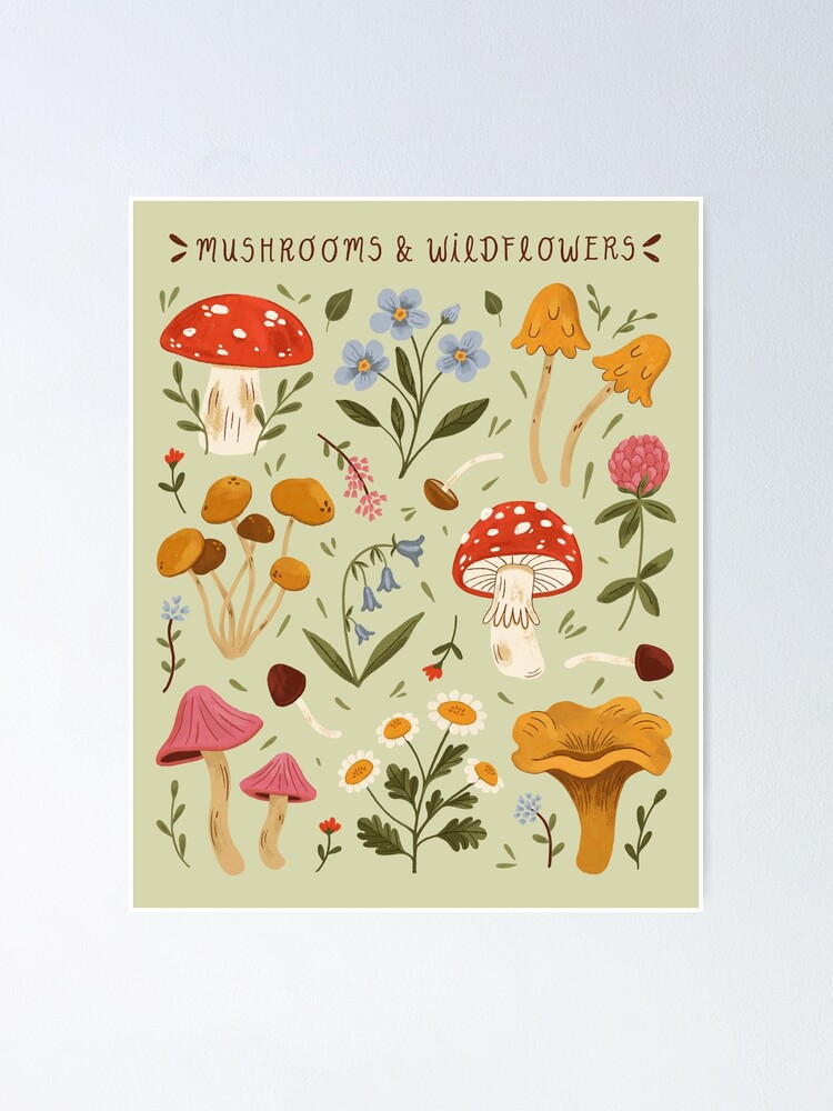 Thumbnail 1 of 3, Poster, Mushrooms and Wildflowers designed and sold by ohjessmarie.