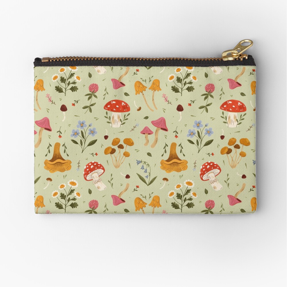 Mushrooms and Wildflowers Zipper Pouch