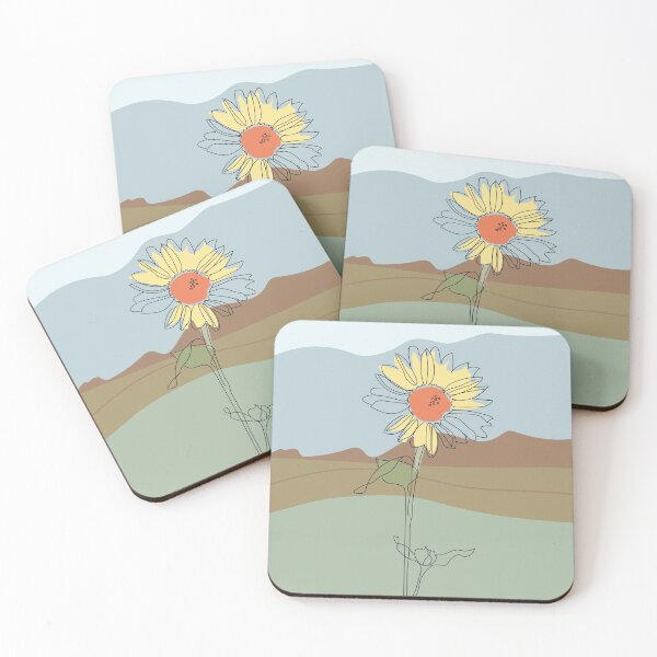 Item preview, Modern Wildflower in Field with Mountains - Minimalist Line Drawing designed and sold by leahcreates.