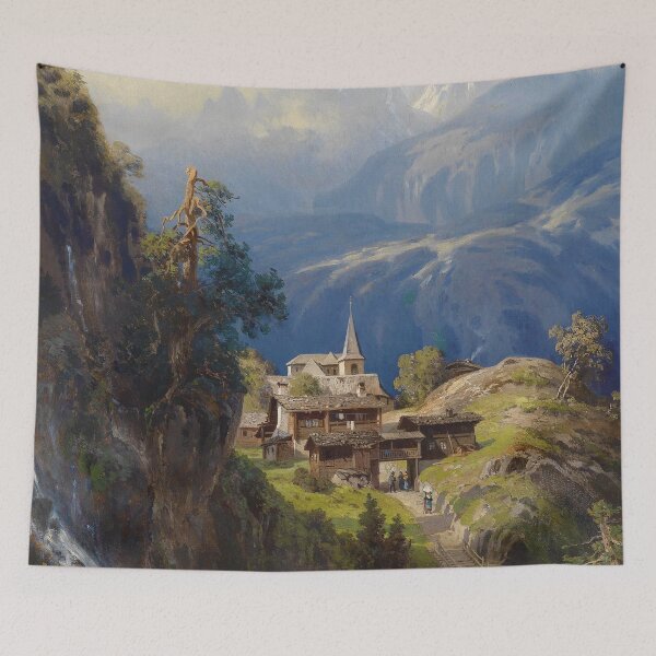 Item preview, Village in the Bernese Alps by Adolf Mosengel (1885) designed and sold by allhistory.