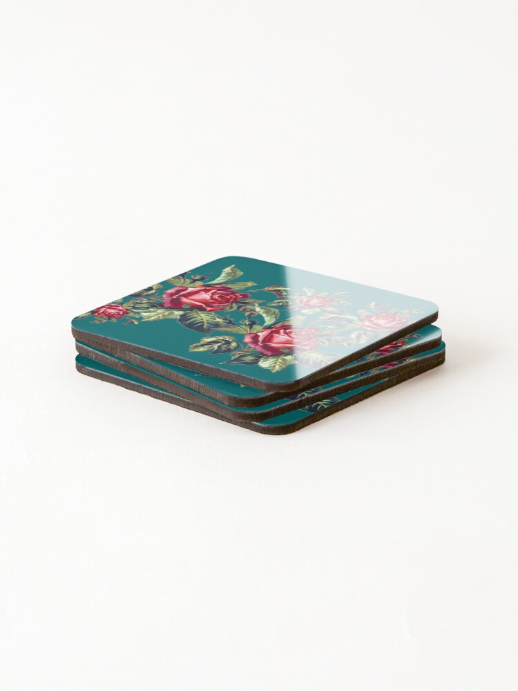 Thumbnail 4 of 5, Coasters (Set of 4), Red Roses Pattern designed and sold by Zenna101.
