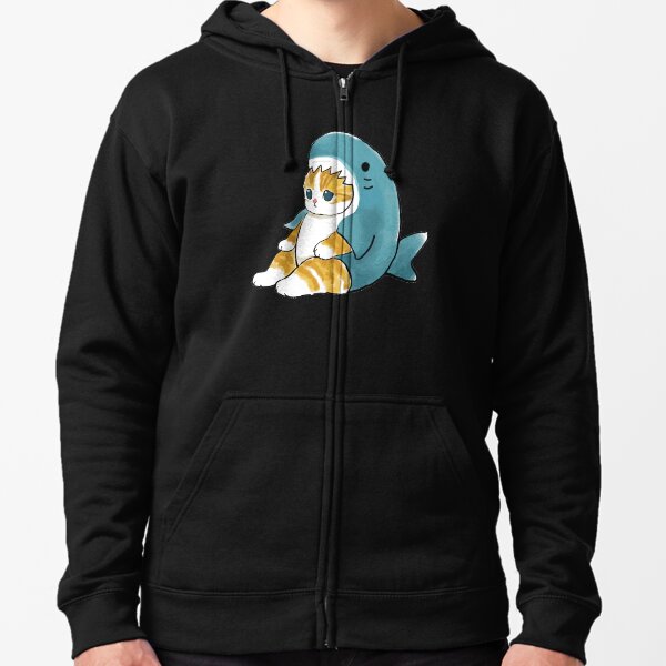 Mofu Sand Cute Cat Drawing In Shark Outfit Zipped Hoodie