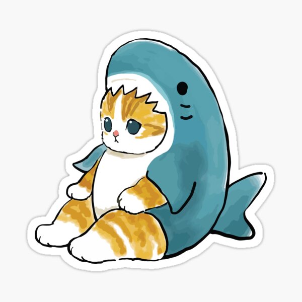 Mofu Sand Cute Cat Drawing In Shark Outfit Sticker