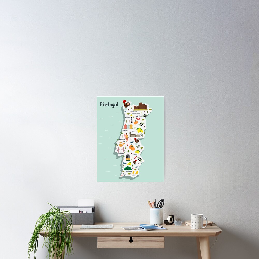 Map of Portugal Art Print Illustration North Central 