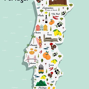 Map of Portugal Art Print Illustration North Central 