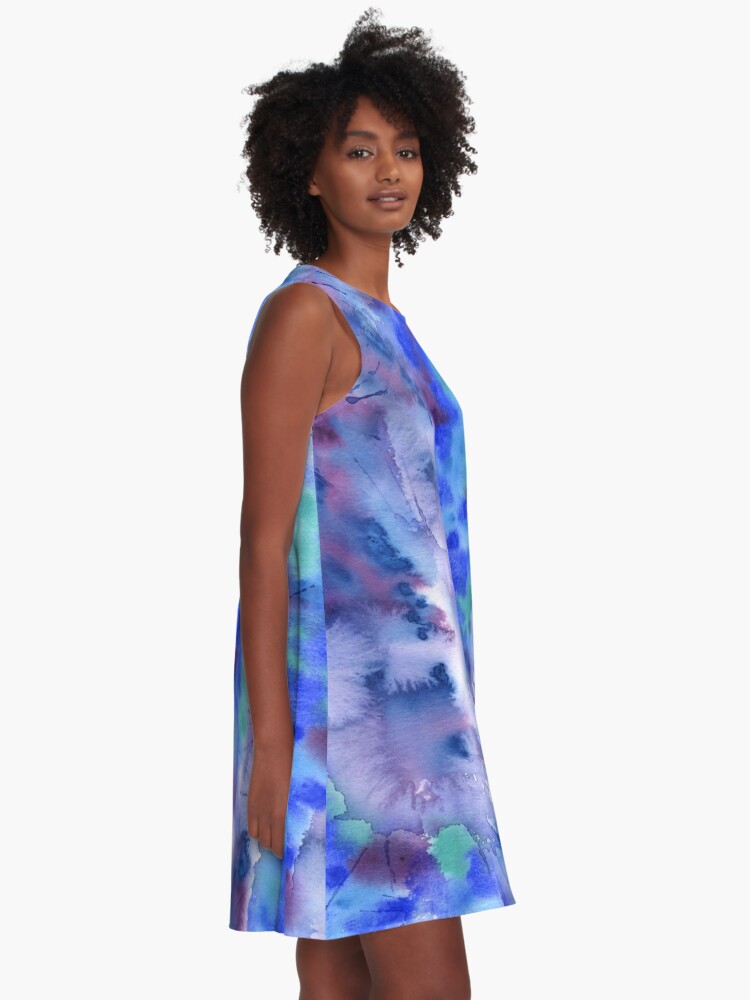 Alternate view of Watercolor Abstract Hand-Painted Blue Purple Turquoise Violet A-Line Dress