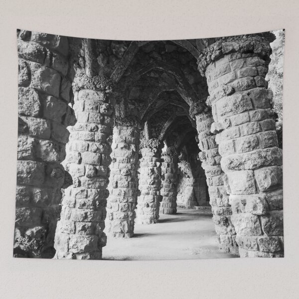 Item preview, Arches of Park Guell in Barcelona Spain in Black and White designed and sold by Juba Moni Store.