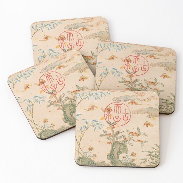 Item preview, Vintage Chinese Painting Bats, rocks, flowers circular calligraphy (18th Century) by Zhang Ruoai designed and sold by Designedbysm.