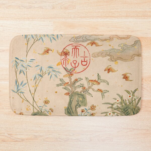 Item preview, Vintage Chinese Painting Bats, rocks, flowers circular calligraphy (18th Century) by Zhang Ruoai designed and sold by Designedbysm.