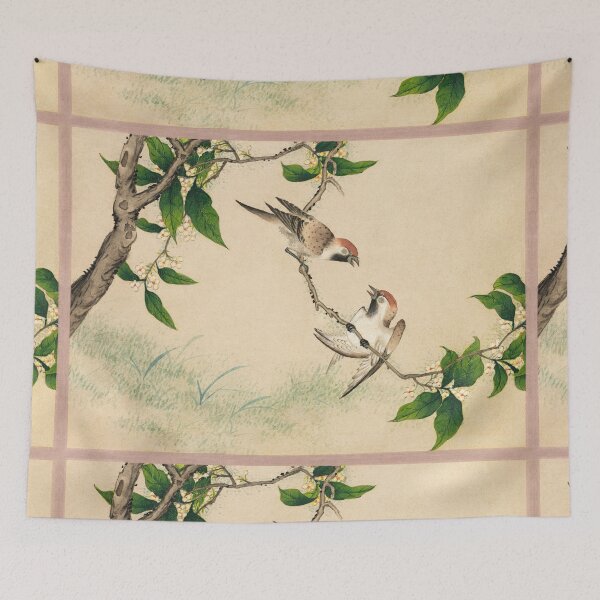 Item preview, Vintage Chinese Painting Gossiping Sparrows (18th Century) by Zhang Ruoai designed and sold by Designedbysm.
