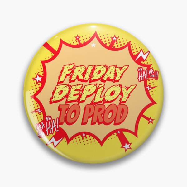 Item preview, Friday Deploy to Prod - Ha! Ha! Ha! Programmers Humor yellow and dark blue background designed and sold by IrinchiDE.