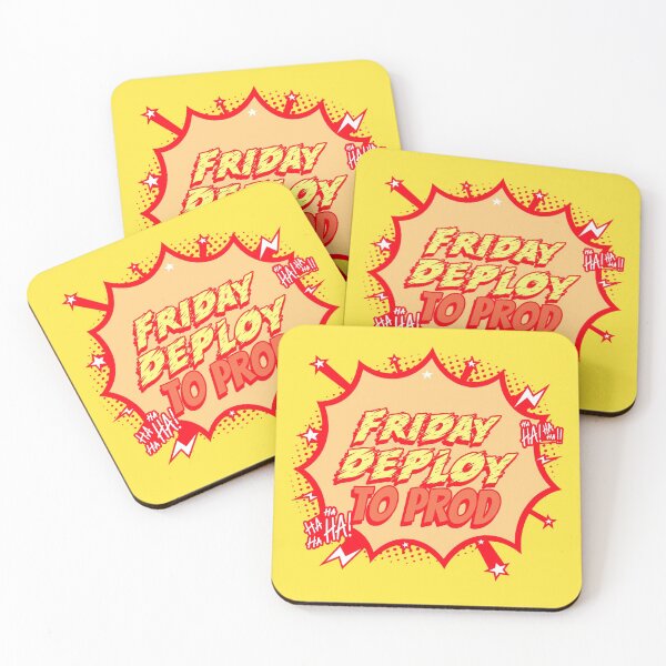 Item preview, Friday Deploy to Prod - Ha! Ha! Ha! Programmers Humor yellow and dark blue background designed and sold by IrinchiDE.