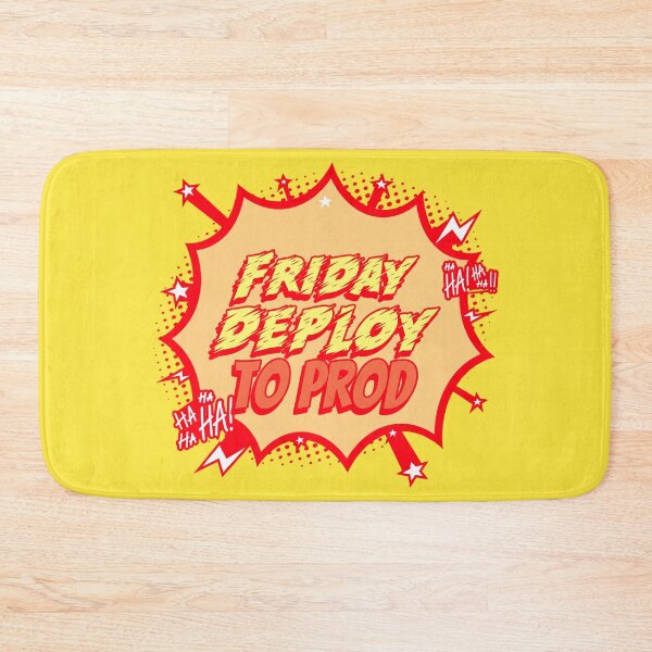 Item preview, Friday Deploy to Prod - Ha! Ha! Ha! Programmers Humor yellow and dark blue background designed and sold by IrinchiDE.