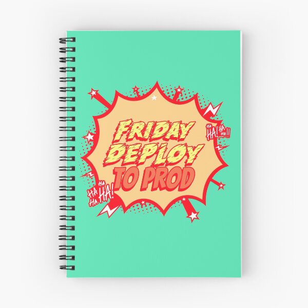 Item preview, Friday Deploy to Prod - Ha! Ha! Ha! Programmers Humor yellow teal blue background designed and sold by IrinchiDE.