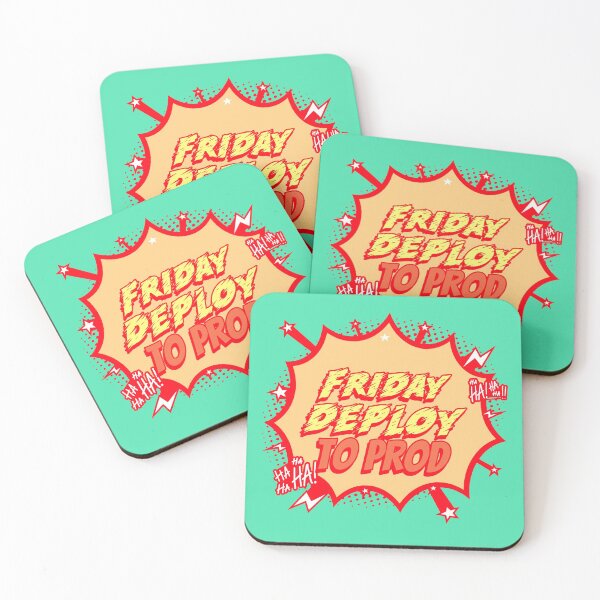 Item preview, Friday Deploy to Prod - Ha! Ha! Ha! Programmers Humor yellow teal blue background designed and sold by IrinchiDE.