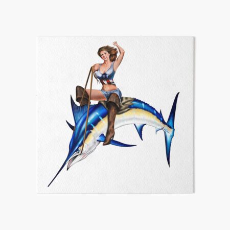 Pinup Girl Fishing Art Board Prints for Sale