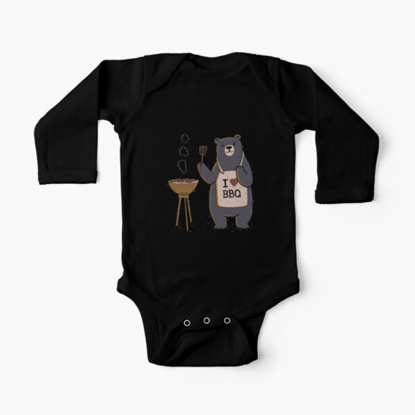 I Love BBQ - Cute Bear Barbecue Gift  Long Sleeve Baby One-Piece