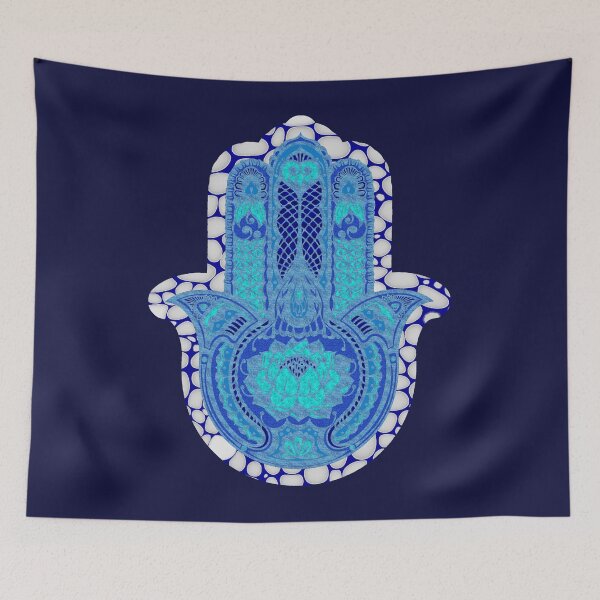 Item preview, Teal Blue Lotus and Dots Hamsa designed and sold by maryedenoa.