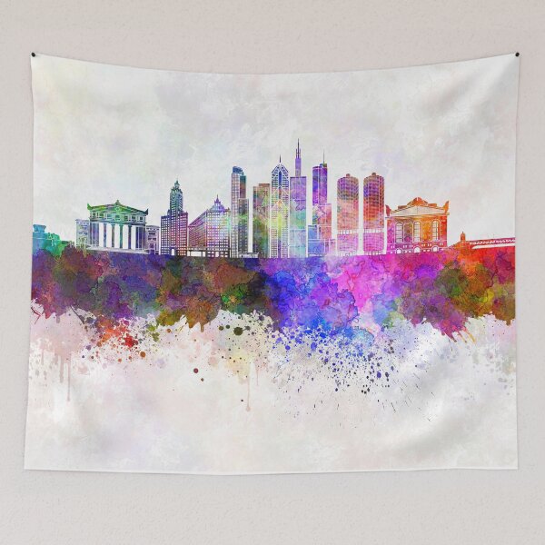 Artikelvorschau, Chicago-Skyline im Aquarellhintergrund entworfen und verkauft von paulrommer.