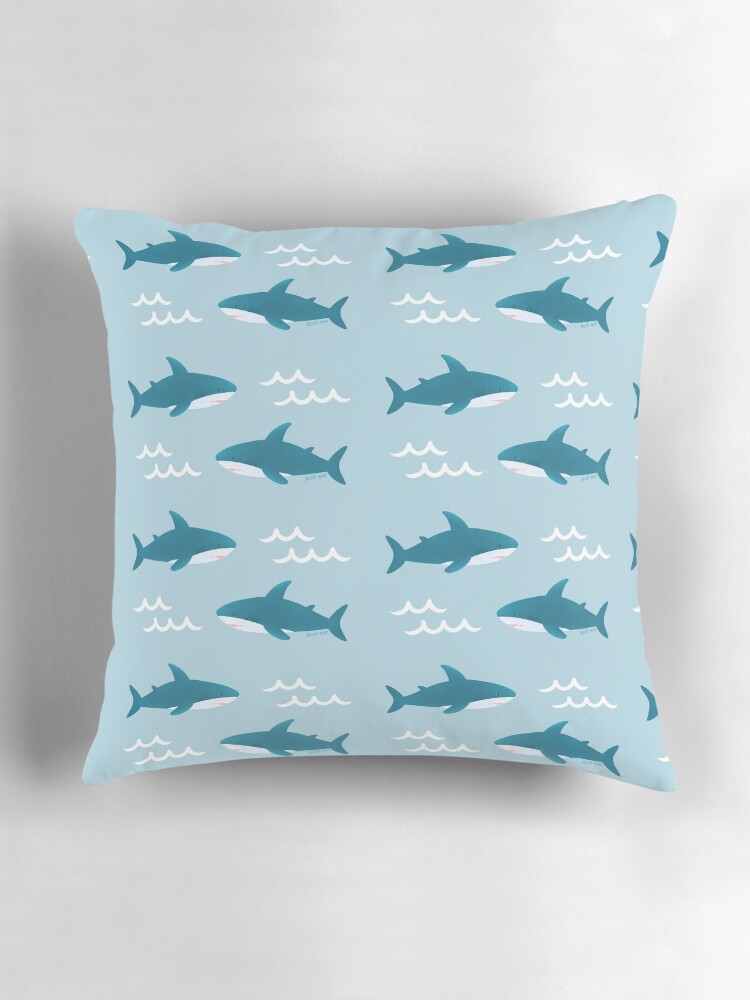 Brucie Blahaj ikea shark pattern Teal Pillow