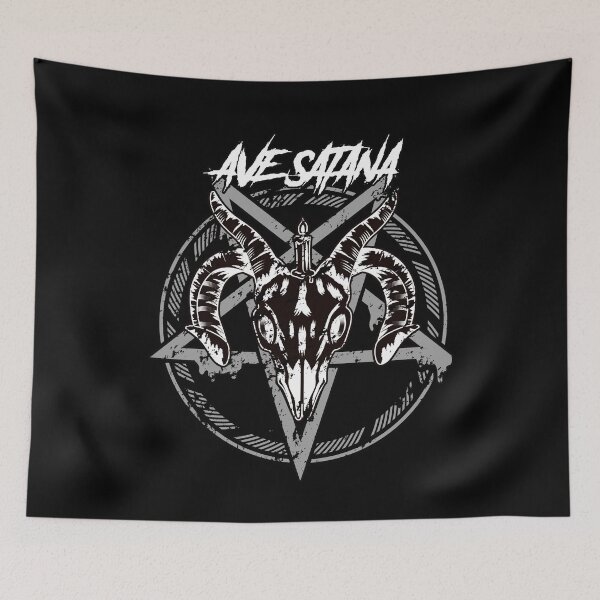 Item preview, Ave Satana Goat Skull Five Pointed Star Pentacle Pentagram designed and sold by AlasAHintStudio.