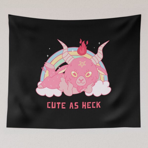 Item preview, Cute as Heck Baby Baphomet Lounging Cloud Rainbow Pentacle Pentagram Fire designed and sold by AlasAHintStudio.