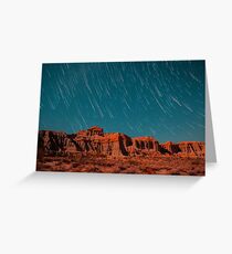 Star Trails Comets Streak Over Red Rock Canyon Greeting Card