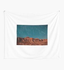 Star Trails Comets Streak Over Red Rock Canyon Wall Tapestry