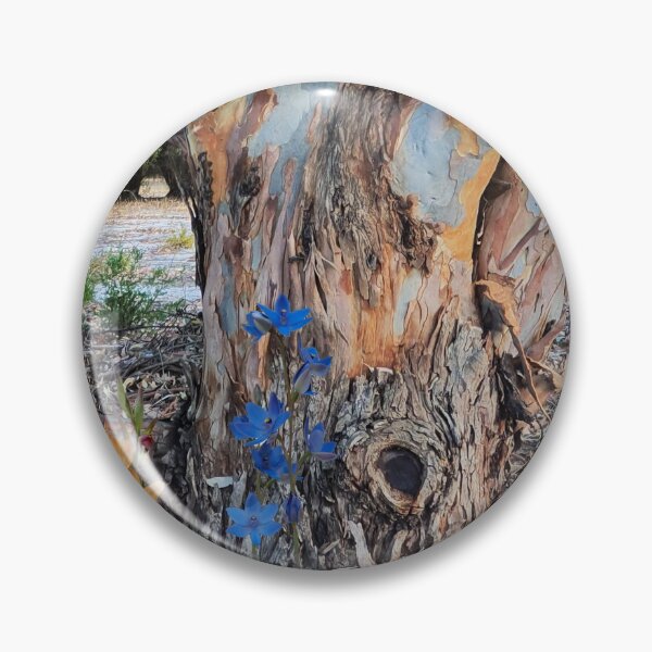 Item preview, Tree Trunk on firebreak with Blue Lady orchids, Donkey and white Fairy orchids. designed and sold by Leonie Mac Lean.