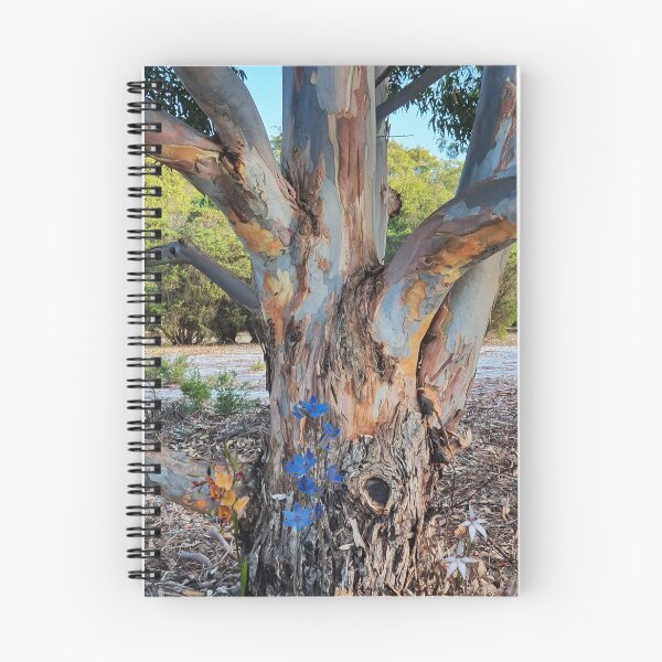 Item preview, Tree Trunk on firebreak with Blue Lady orchids, Donkey and white Fairy orchids. designed and sold by Leonie Mac Lean.